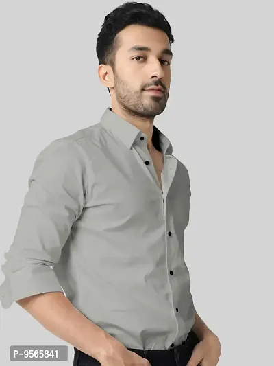 Elegant Cotton Grey Solid Long Sleeves Casual Shirt For Men-thumb3