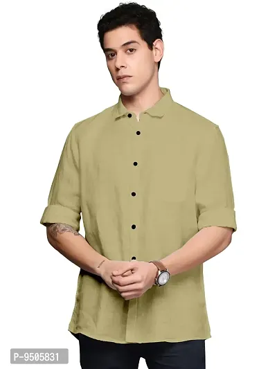 Elegant Cotton Green Solid Long Sleeves Casual Shirt For Men