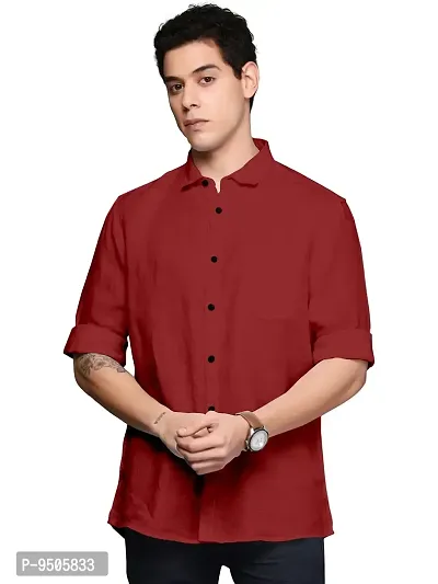 Elegant Cotton Maroon Solid Long Sleeves Casual Shirt For Men
