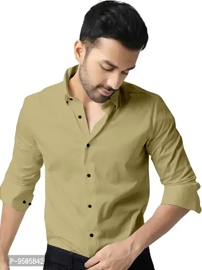 Elegant Cotton Green Solid Long Sleeves Casual Shirt For Men-thumb0