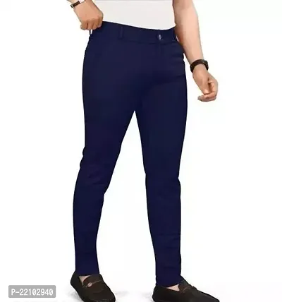 Stylish Blue Lycra Solid Trouser For Men-thumb0