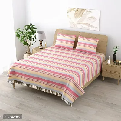 Comfortable Multicoloured Cotton Double Size Printed 1 Bedsheet + 2 Pillowcovers