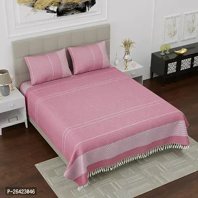 Comfortable Pink Cotton Double Size Printed 1 Bedsheet + 2 Pillowcovers