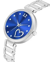 Unique Design Heart Love Silver Blue Dial and Metal Mesh Silver strap Analog watch for girls and women-thumb2