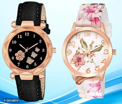 Classic Design Multicolor Dial And Leather Belt Analog Combo Watch Form Women And Girls Pack Of 2