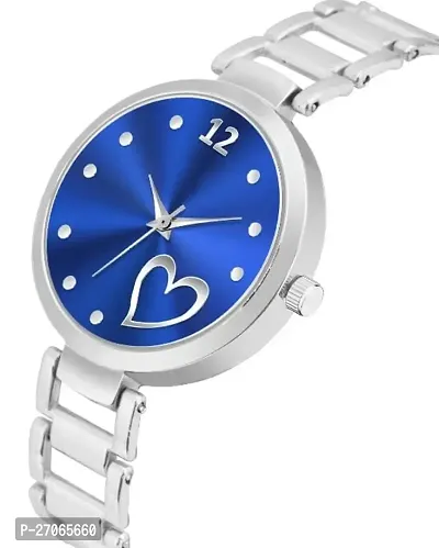 Unique Design Heart Love Silver Blue Dial and Metal Mesh Silver strap Analog watch for girls and women-thumb3