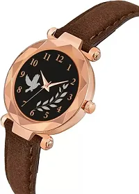 Bird And Leaf Classic Design Black Dial Brown  Green Leather Strap Analog Watch For Girls/Women Pack Of 2-thumb1