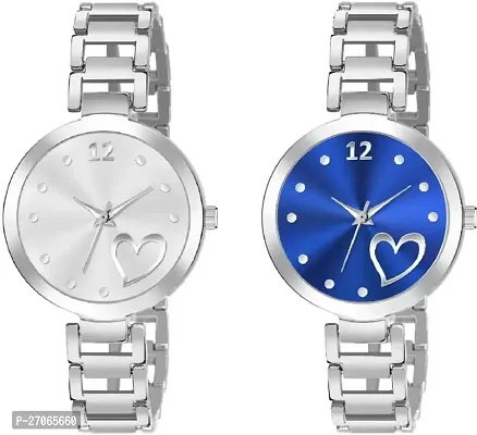 Unique Design Heart Love Silver Blue Dial and Metal Mesh Silver strap Analog watch for girls and women-thumb0