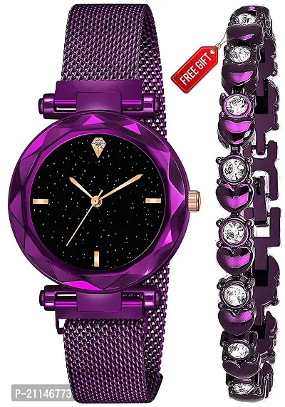 Buy Sky Dial Magnetic Black Mesh Strap Analog Watch With Free Gift