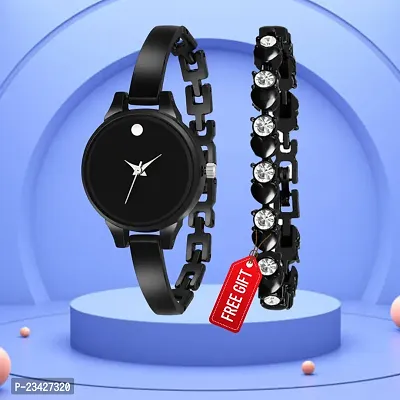 Moon Black Dial Black Mesh Belt Analog Watch With Free Gift Diamond Black Bracelet Only For You