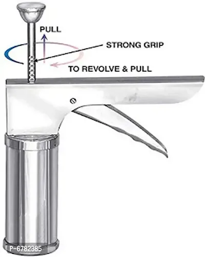 Stainless Steel Kitchen Press Sev Sancha  with 15 Different Types of Jalies, Murukku Maker/Bhujiya Maker/Noodles/Cookies/Namkeen/Chakali Maker/Idiyappam/Sev Maker/Farsan Maker/Gathiya Maker (silver)-thumb3