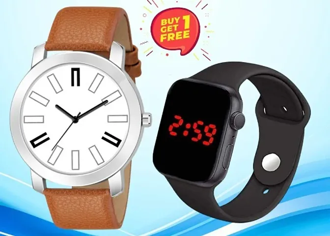 New Creative Design Analog Watch For Men Get Free Gift For Kids LED Watch (BUY ONE GET ONE FREE)