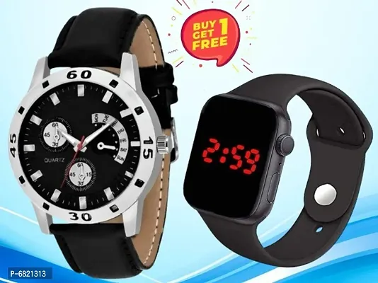 New Creative Design Analog Watch For Men  Get Free Gift For Kids LED Watch (BUY ONE GET ONE FREE)-thumb0