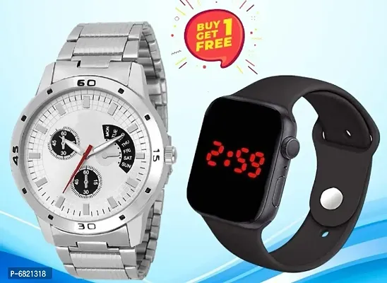 New Creative Design Analog Watch For Men  Get Free Gift For Kids LED Watch (BUY ONE GET ONE FREE)-thumb0