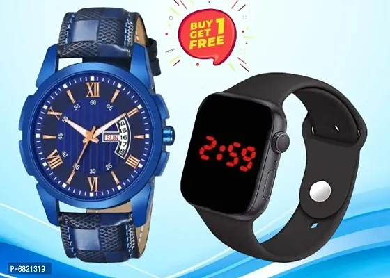 New Creative Design Analog Watch For Men  Get Free Gift For Kids LED Watch (BUY ONE GET ONE FREE)