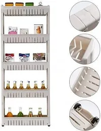 5 Tier Slim Multipurpose Storage Rack - Space Saving Storage Organizer Shelf with Wheels - 132x54x12cm (White)-thumb1