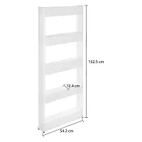 5 Tier Slim Multipurpose Storage Rack - Space Saving Storage Organizer Shelf with Wheels - 132x54x12cm (White)-thumb2