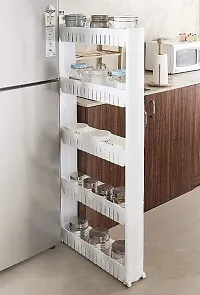 5 Tier Slim Multipurpose Storage Rack - Space Saving Storage Organizer Shelf with Wheels - 132x54x12cm (White)-thumb4