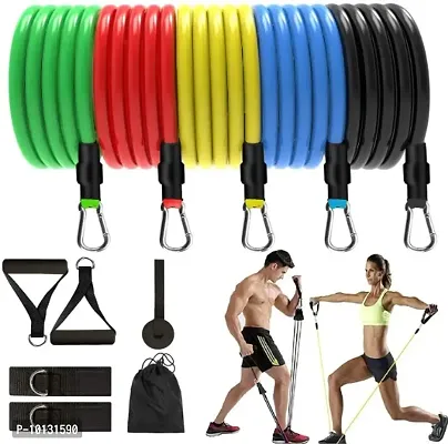 Resistance Bands Set for Exercise, Stretching and Workout Toning Tube Kit with Foam Handles, Door Anchor, Ankle Strap and Carrying Bag for Men, Women Black color-thumb0