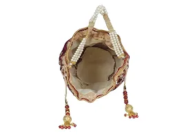 SuneshCreation Raw Silk Floral Ethnic Rajasthani Burgundy Embroidered Potli Bag Gift for Wedding  Other Occasion-thumb2