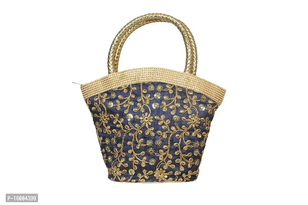 SuneshCreation Beautiful Embroidered Handbag For Women  Girls (Blue)-thumb0