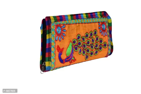 Stylish Fancy Yellow Traditional Handcrafted Jaipuri Gujrati Clutch Or Purse For Women  Girls-thumb0