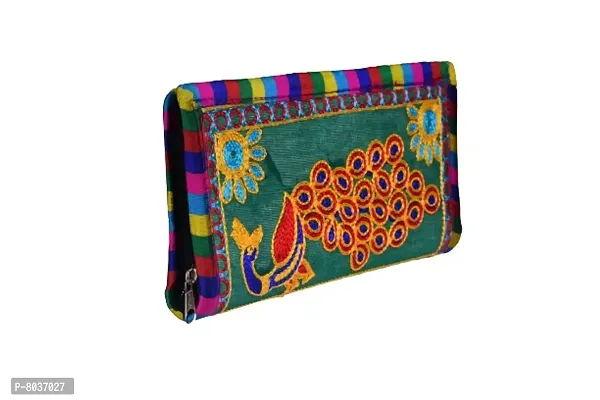 Stylish Fancy Green Traditional Handcrafted Jaipuri Gujrati Clutch Or Purse For Women  Girls-thumb0