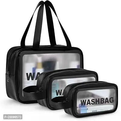 Washbag Set of 3 pcs PVC Waterproof Zippered Cosmetic Toiletry Makeup Vanity Shaving Household Grooming Travel Storage Organizer Bags Portable Carry Pouch kit Pack for Men Women Girls Travel-thumb0