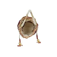 Sunesh Creation Raw Silk Floral Ethnic Rajasthani Burgundy Embroidered Potli Bag Gift for Wedding  Other Occasion-thumb1