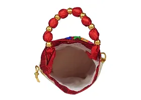 SuneshCreation Raw Silk Floral Ethnic Rajasthani Multicolor Embroidered Potli Bag Handbag, Wristlets, Clutch for Women, Girls with Handmade-thumb1