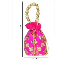 SuneshCreation Raw Silk Floral Ethnic Rajasthani Multicolor Embroidered Potli Bag Handbag, Wristlets, Clutch for Women, Girls with Handmade Perfect Gifts-thumb3