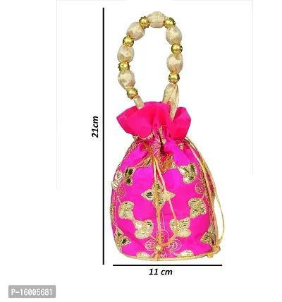 SuneshCreation Raw Silk Floral Ethnic Rajasthani Multicolor Embroidered Potli Bag Handbag, Wristlets, Clutch for Women, Girls with Handmade Perfect Gifts-thumb4