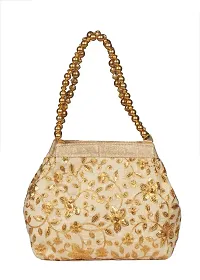 SuneshCreation Beautiful Silk Golden Handbag For Women  Girls-thumb2