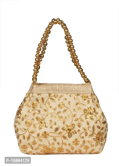 SuneshCreation Beautiful Silk Golden Handbag For Women  Girls-thumb3