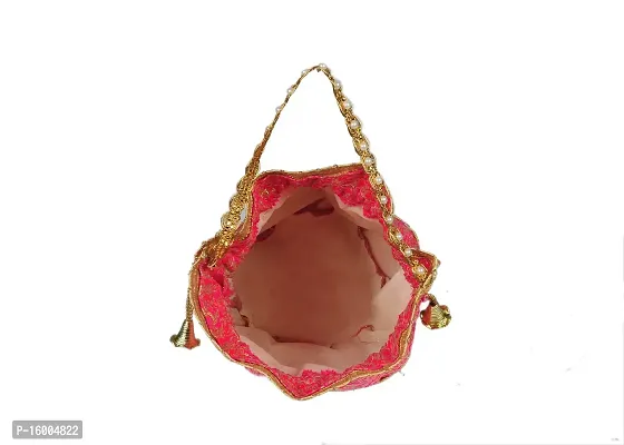 SuneshCreation Raw Silk Floral Ethnic Rajasthani Multicolor Embroidered Potli Bag Handbag, Wristlets, Clutch for Women, Girls with Handmade Perfect Gifts (Multi 6)-thumb3