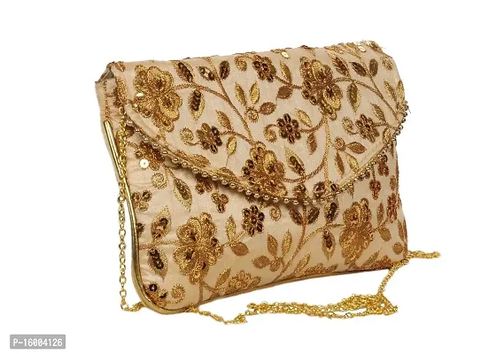 SuneshCreation Women's Golden Handbag | Bridal Clutch-thumb2