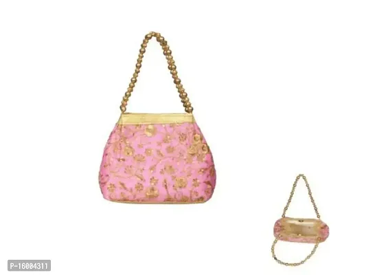 SuneshCreation Beautiful Silk Pink Handbag For Women  Girls-thumb0