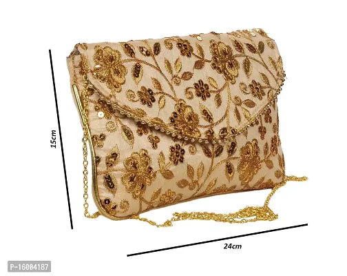 Sunesh Creation Women's Golden Handbag | Bridal Clutch-thumb5