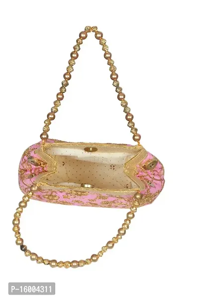 SuneshCreation Beautiful Silk Pink Handbag For Women  Girls-thumb4