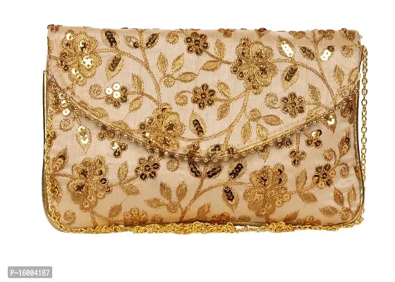 Sunesh Creation Women's Golden Handbag | Bridal Clutch-thumb0