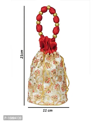 SuneshCreation Raw Silk Floral Ethnic Rajasthani Multicolor Embroidered Potli Bag Handbag, Wristlets, Clutch for Women, Girls with Handmade-thumb4
