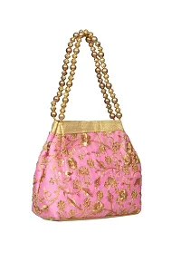 SuneshCreation Beautiful Silk Pink Handbag For Women  Girls-thumb2