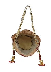 SuneshCreation Raw Silk Floral Ethnic Rajasthani Multicolor Embroidered Potli Bag Handbag, Wristlets, Clutch for Women, Girls with Handmade Color Maroon-thumb2