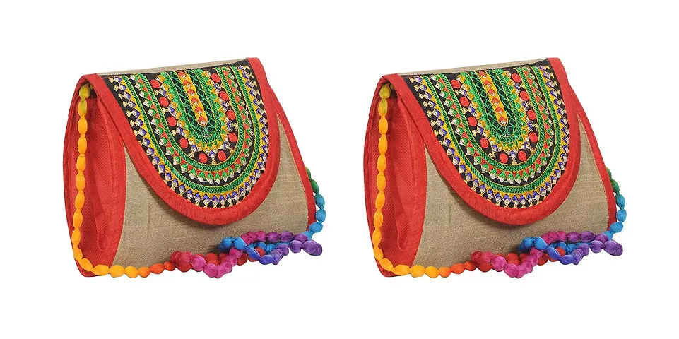 SuneshCreation Handcrafted Traditional Embroidery Sling Bags/Rajasthani Sling Bags/Shoulder Bags/Crossbody Bag/Ethnic Shoulder Sling Bag for Women and Girls (Pack of 2)