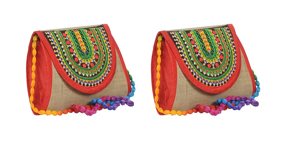 Sunesh Creation Handcrafted Traditional Embroidery Sling Bags/Rajasthani Sling Bags/Shoulder Bags/Crossbody Bag/Ethnic Shoulder Sling Bag for Women and Girls (Pack of 2)