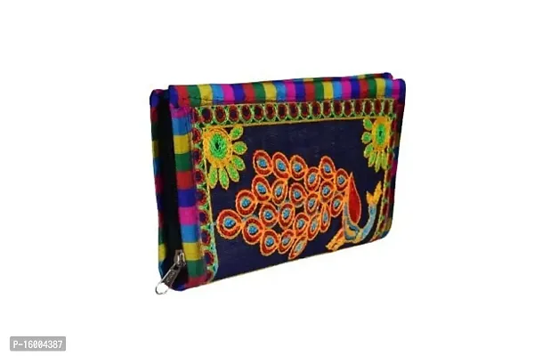 SuneshCreation Blue Traditional handcrafted jaipuri gujrati Clutch or Purse for Women's  Girls-thumb0