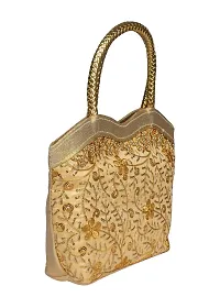 Sunesh Creation Beautiful Silk Golden Handbag For Women  Girls-thumb1