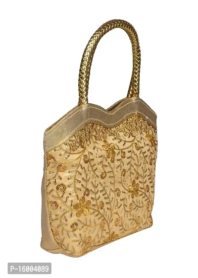 Sunesh Creation Beautiful Silk Golden Handbag For Women  Girls-thumb2