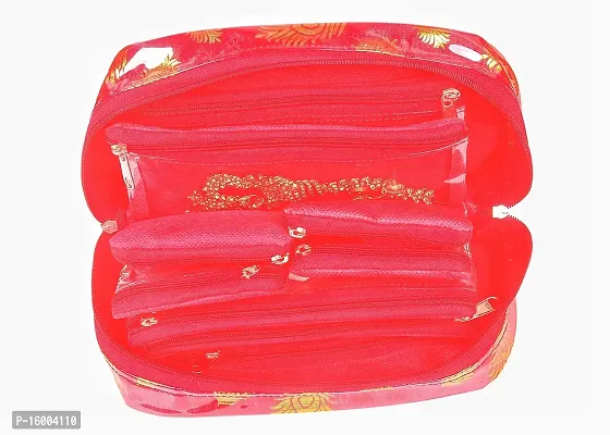 SuneshCreation Makeup Pouches Necklace Earrings Cosmetic Vanity Storage Box Jewellery Organizer Toiletry Organizer Pouch For Women Set of 10 Colour- Red-thumb2