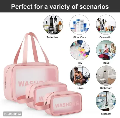 Washbag Set of 3 pcs PVC Waterproof Zippered Cosmetic Toiletry Makeup Vanity Shaving Household Grooming Travel Storage Organizer Bags Portable Carry Pouch kit Pack for Men Women Girls Travel-thumb2